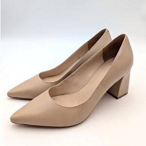 Marc Fisher Zala Block Heel Pump Pointy Toe Women's Beige Size US9M EU39.5